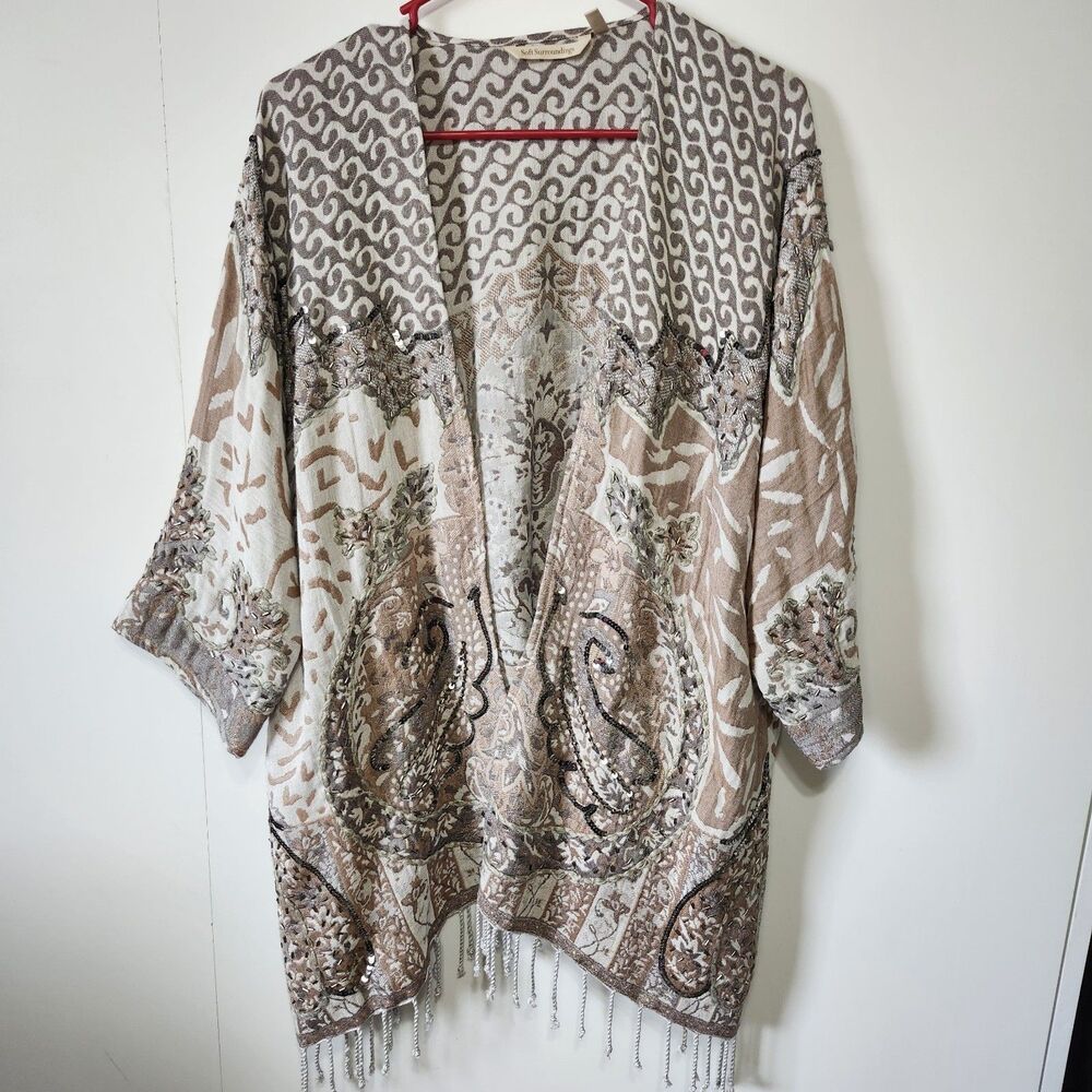 Soft Surroundings Chaucer Topper Boho Duster Cardigan Beaded Fringe PL/PXL